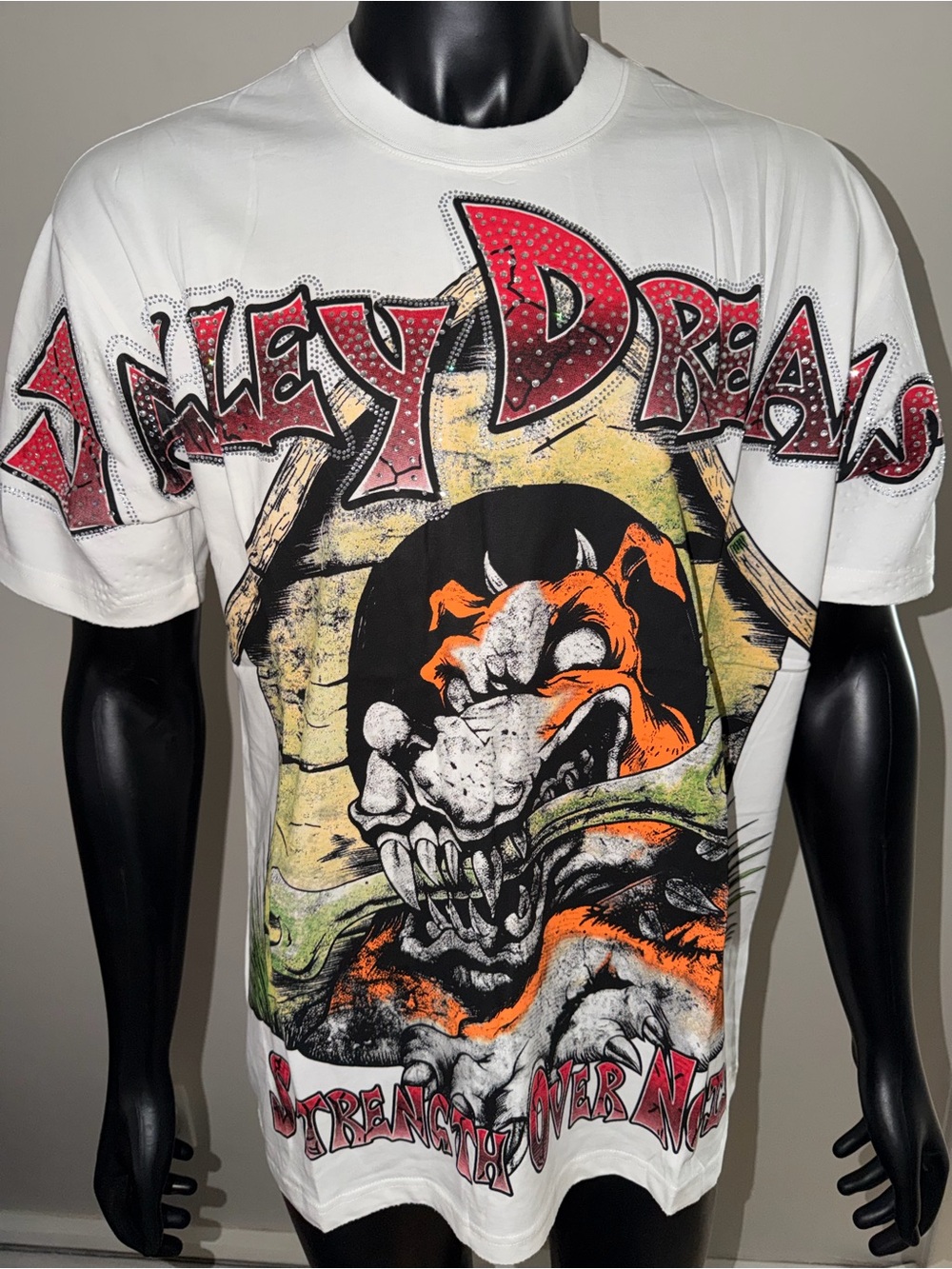 Valley Dreams Graphic Tee - White with Orange & Black Print